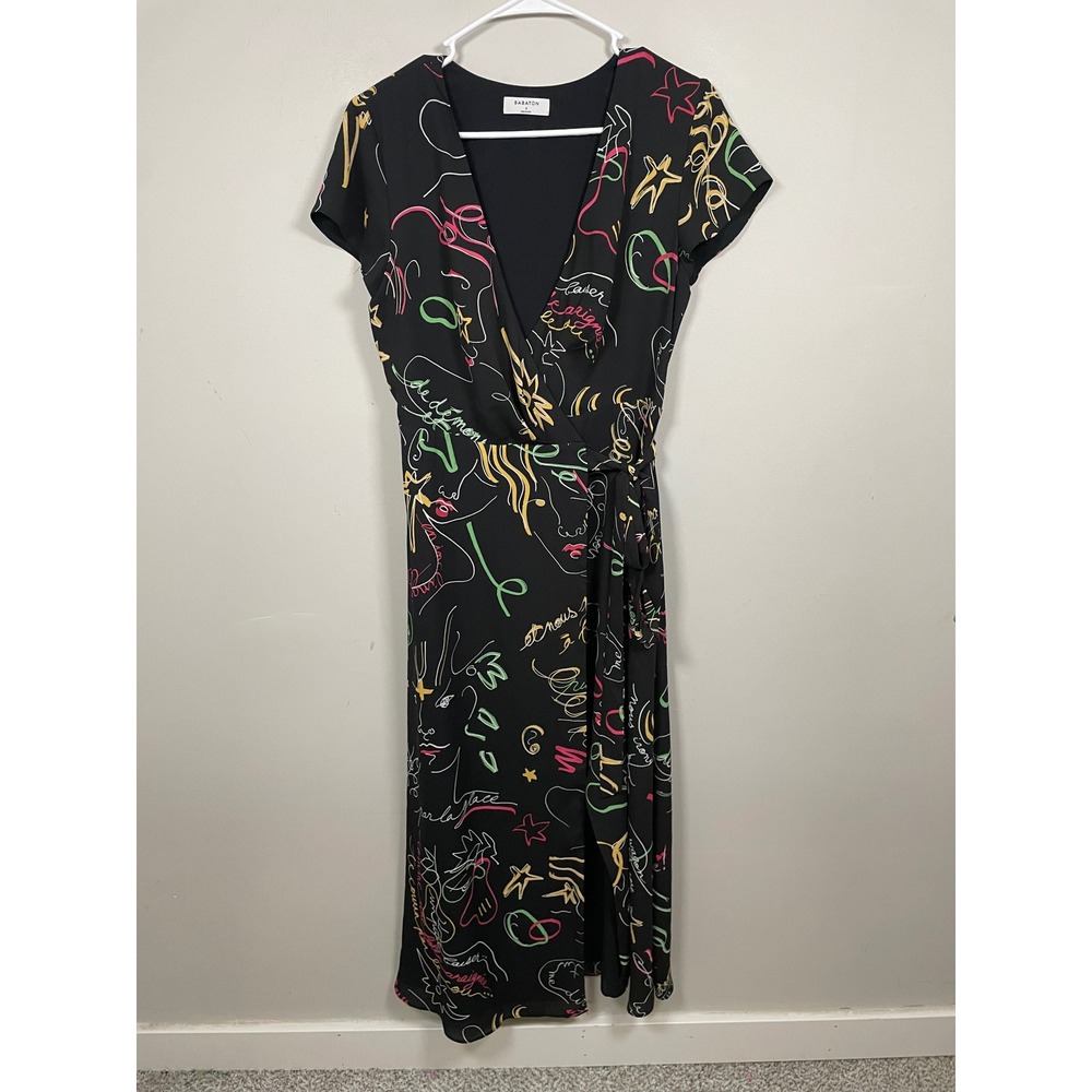 Aritzia Babaton Wallace Split Wrap Midi Dress in Doodle Print Size Small - Picture 2 of 12